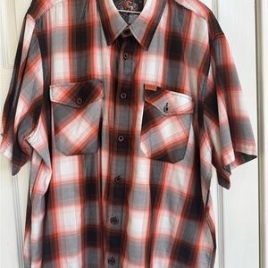 DIXXON Men's Orange and Black Plaid Shirt